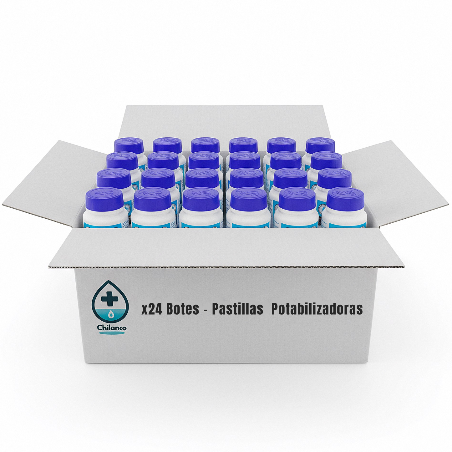 Pack Ahorro Pastillas Potabilizadoras Chilanco - 24 Botes de Purificador de Agua para Autocaravanas, Fincas y Campos en Depósitos de Agua Potable