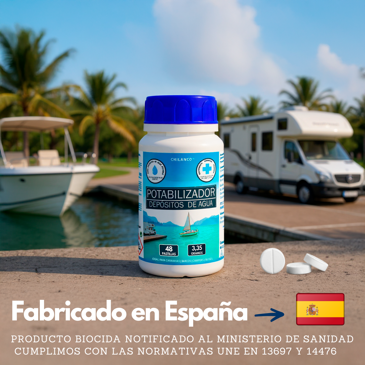 Pastillas Potabilizadoras de Agua – Autocaravanas, Barcos, Depósitos y Camping | 48 uds.