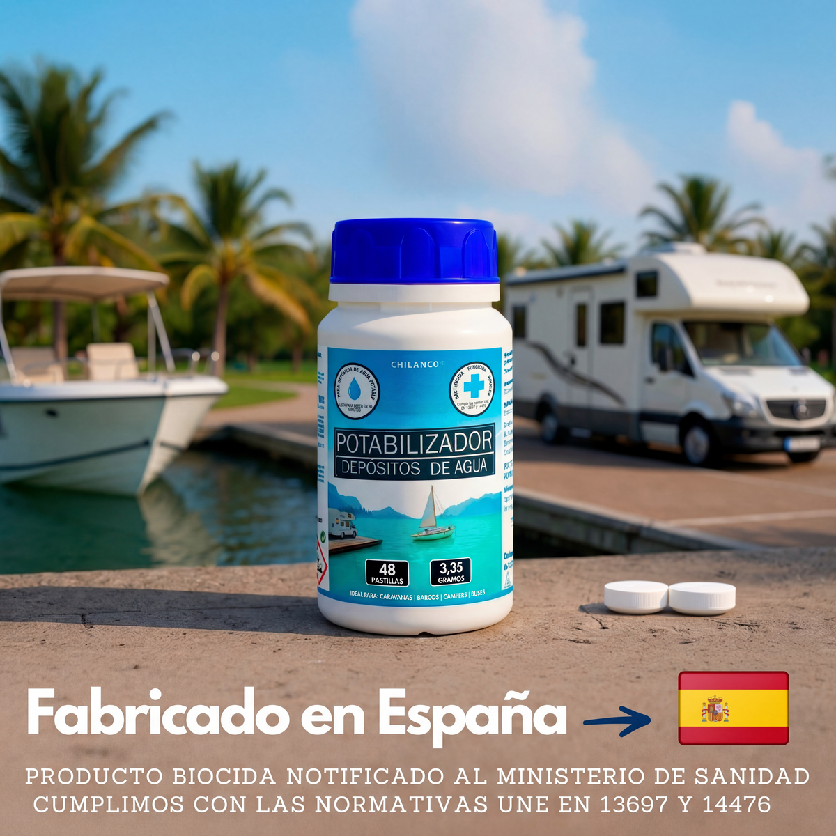 Pastillas Potabilizadoras de Agua – Autocaravanas, Barcos, Depósitos y Camping | 48 uds.