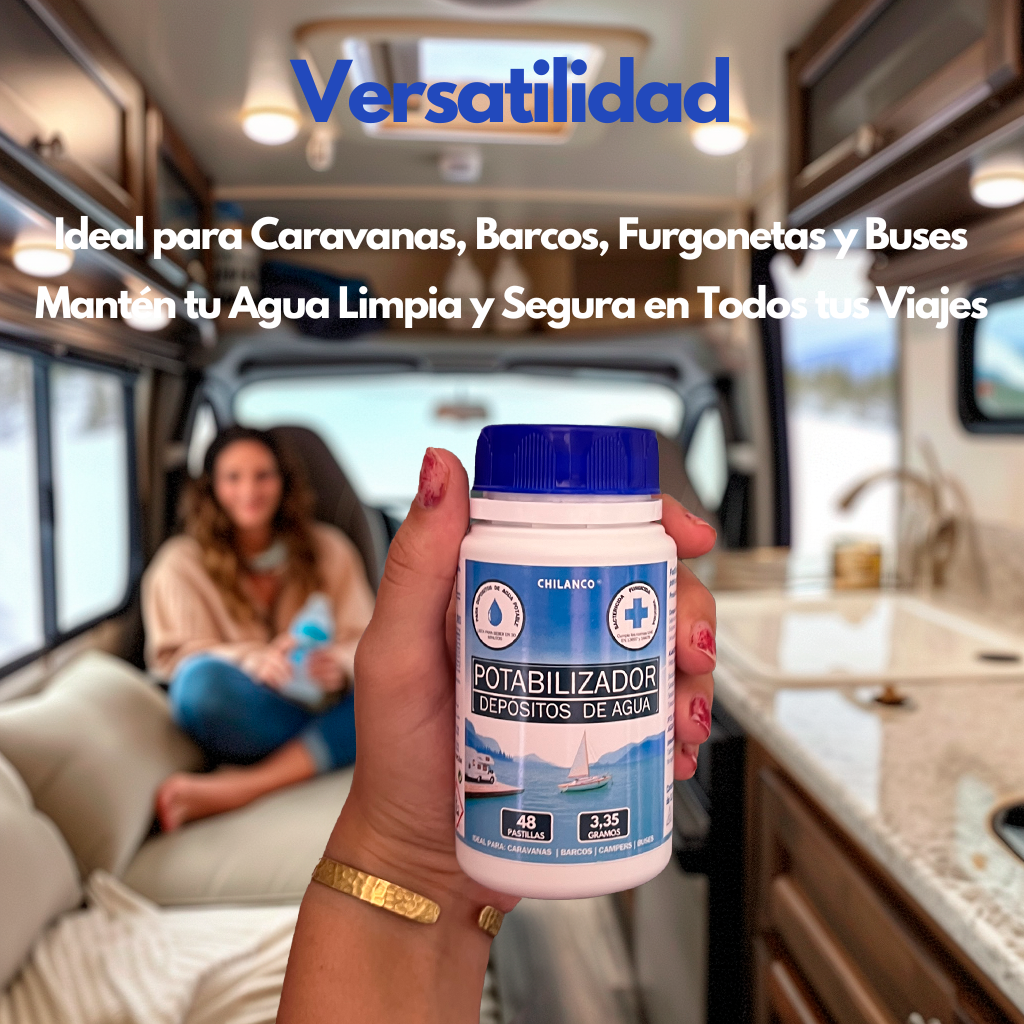 Pastillas Potabilizadoras de Agua, Purificador de Agua para uso en Autocaravanas, Barcos y Buses en Depósitos de Agua Potable |  Chilanco |   48 Pastillas
