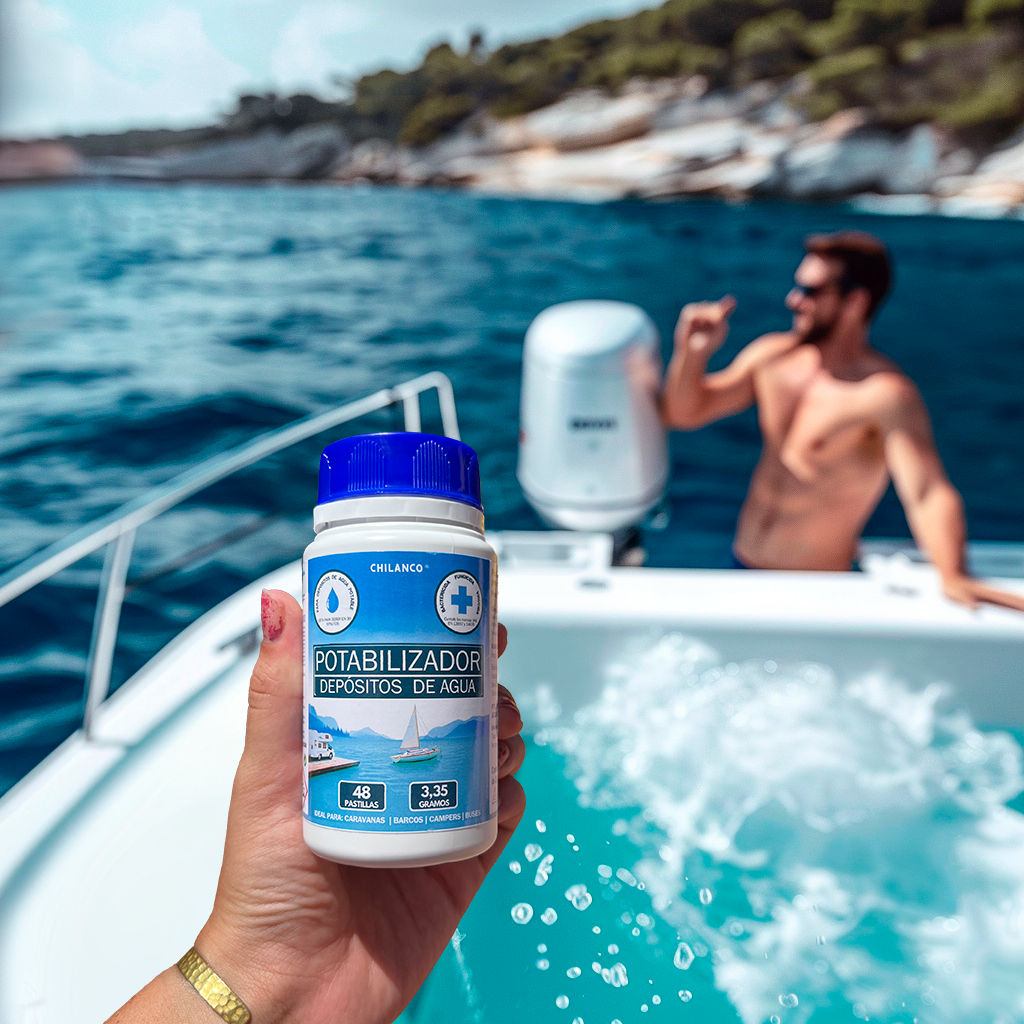Pastillas Potabilizadoras de Agua, Purificador de Agua para uso en Autocaravanas, Barcos y Buses en Depósitos de Agua Potable |  Chilanco |   48 Pastillas