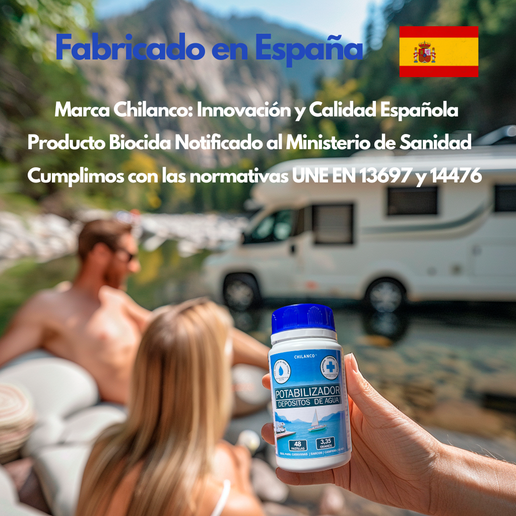 Pastillas Potabilizadoras de Agua, Purificador de Agua para uso en Autocaravanas, Barcos y Buses en Depósitos de Agua Potable |  Chilanco |   48 Pastillas