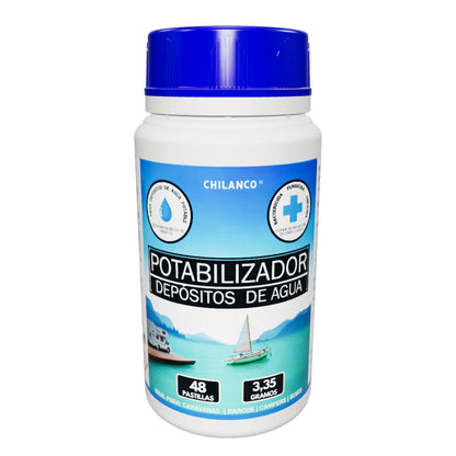 Pastillas Potabilizadoras de Agua, Purificador de Agua para uso en Autocaravanas, Barcos y Buses en Depósitos de Agua Potable |  Chilanco |   48 Pastillas